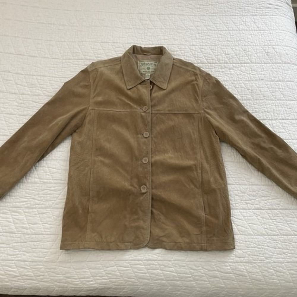 St. John's Bay Genuine Leather Jacket Button Closure Lined Beige Size XL Women